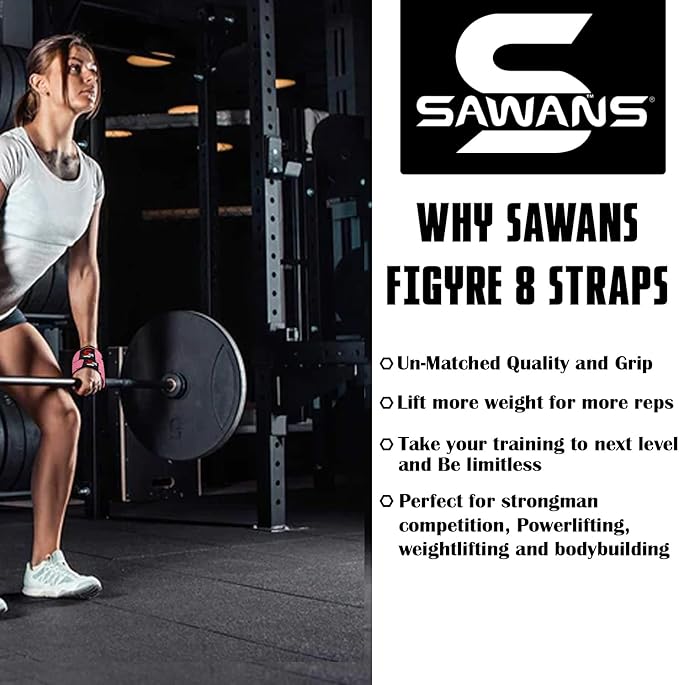 SAWANS Lifting Straps Padded Grip Figure 8 Wrist Straps Weight Heavy Duty Double Loop Bodybuilding Training Gym Straps Hand Bar Non Slip Deadlift Support Strong Cuffs Powerlifting