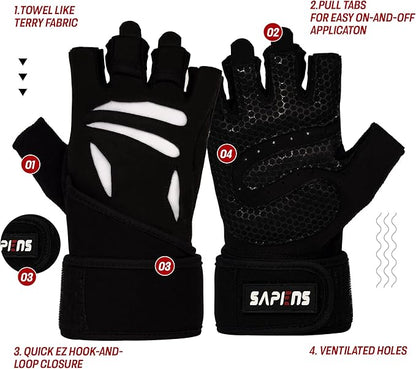 Workout Gloves for Men and Women - Breathable Weight Lifting Gloves - Gym Gloves with Wrist Support - Padded Palm Protection - Extra Grip for Fitness - Lifting - Training - Rowing - Pull-ups