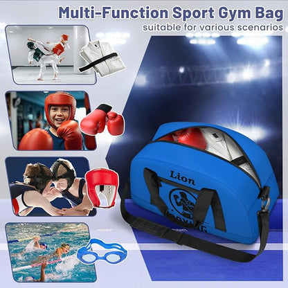 Custom Name Taekwondo Karate Duffle Bag for kids Boy Girls - Personalized Martial Arts Gear Bag, Water-Resistant Sparring Equipment Bag, Boxing Blue