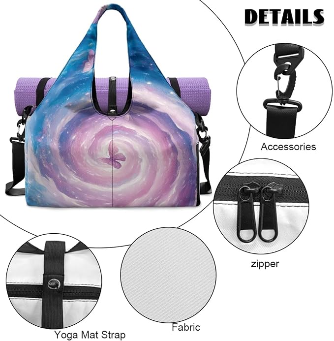 Gym Bag with Yoga Mat Holder Large Tote Bag With Multi Pockets for Women Men Dry Wet Separated Pocket Carryall Yoga Tote Bag for Pilates Travel Workout Office