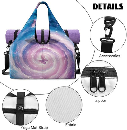Gym Bag with Yoga Mat Holder Large Tote Bag With Multi Pockets for Women Men Dry Wet Separated Pocket Carryall Yoga Tote Bag for Pilates Travel Workout Office