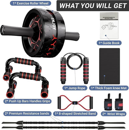 Readaeer Ab Roller Wheel, Ab Exercise Wheels Kit with Ab Roller, Resistance Bands, Knee Mat, Jump Rope, Push-Up Bar