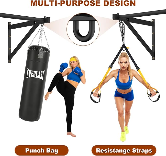 Wall Mounted Pull Up Bar, Adjustable Depth Pull-up Bar with 500LBS Weight Capacity, Maintain Upper Body Strength & Core Stability, Home or Garage Gym Chin Up Workout Training Station