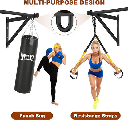Wall Mounted Pull Up Bar, Adjustable Depth Pull-up Bar with 500LBS Weight Capacity, Maintain Upper Body Strength & Core Stability, Home or Garage Gym Chin Up Workout Training Station