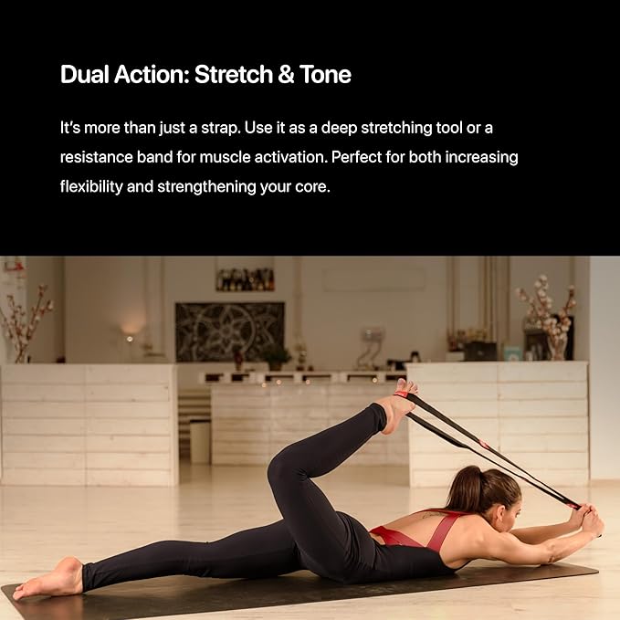 YOGA-EVO Elastic Stretching Strap with 10 Loops Premium Cotton Yoga Strap for Flexibility, Physical Therapy & Muscle Activation Includes Comprehensive HD Video Training & Digital Guide Latex-Free