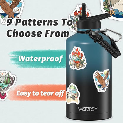 87oz Insulated Water Bottle (Cold for 48 Hrs),BPA Free&Leak Proof,1.5 Gallon Stainless Steel Water Flask,Water Jug with Straw Spout Lids for Gym,Hiking,Camping,Black Blue