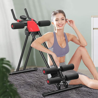 GYMAX Ab Machine, 440LBS Abdominal Workout Equipment with LCD Monitor, Adjustable Incline & Kneed Protection, Folding Compact Ab Trainer for Stomach Workout, Home Gym Core Strength Training