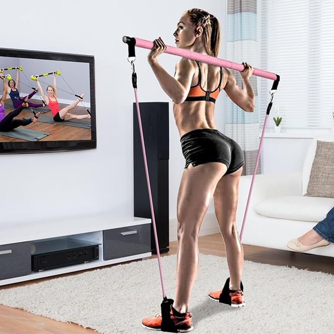 Pilates Bar Set – Home Workout Equipment, Resistance Band Bar | Fitness Gear for Women, Portable Gym Tool for Strength Training, Yoga, Full Body Toning, Core and Flexibility Workouts