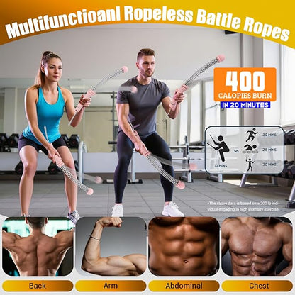 Portable Ropeless Battle Ropes, Adjustable Weights Cordless Battle Ropes for Home Gym with Storage Bag, Weighted Exercise Equipment for Low-Impact Workout, Strength & HIIT, for Men & Women (Pink)