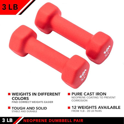 JFIT Dumbbell Pairs or Sets – Neoprene & Vinyl Coated Hand Weights for Home Gym, Strength Training, Aerobics, Cardio Exercise and Fitness