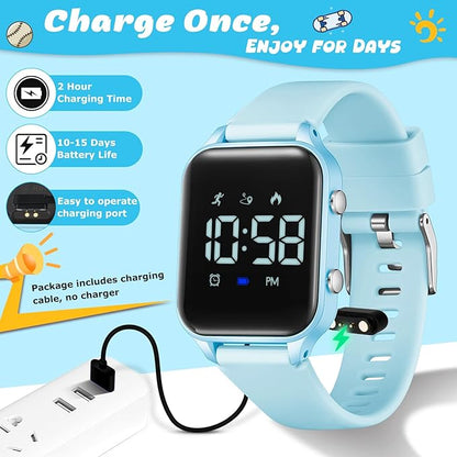 Kids Digital Watches for Boys Girls, Sports Watch with Fitness Tracker, Pedometer, Alarm Clocks, Stopwatch, No App Needed Waterproof Kids Watch, Gift for Teens Student Girls Boys Ages 5-14