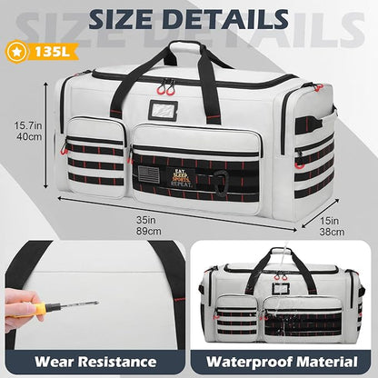 135L Large Duffle Bag, Heavy Duty Duffle Bag for Travel, Extra Large Sports Gym Equipment Bag for Soccer Baseball Basketball Hockey Football, Grey