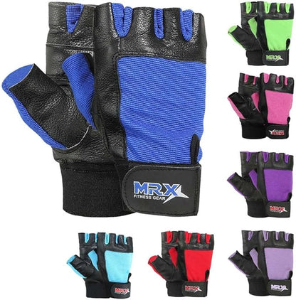 MRX Weight Lifting Leather Gloves Gym Fitness Training Glove with Long Wrist Strap