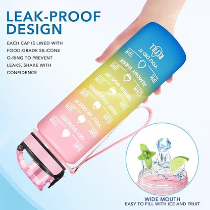 Enerbone Water Bottle, Leakproof BPA & Toxic Free, Motivational Water Bottle with Times to Drink and Straw, Fitness Sports Water Bottle with Strap for Office, Gym, Outdoor Sports