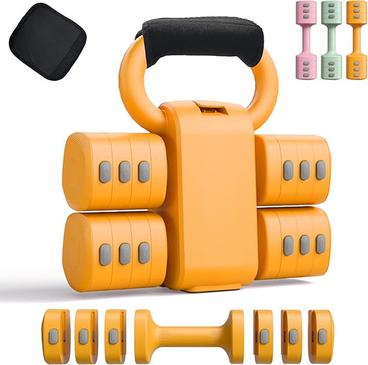 2-in-1 Adjustable Dumbbell Set for Women - 4 Levels (2.2lbs to 12.1lbs) - Home Gym Weights for Women at Home - Fitness Dumbbells