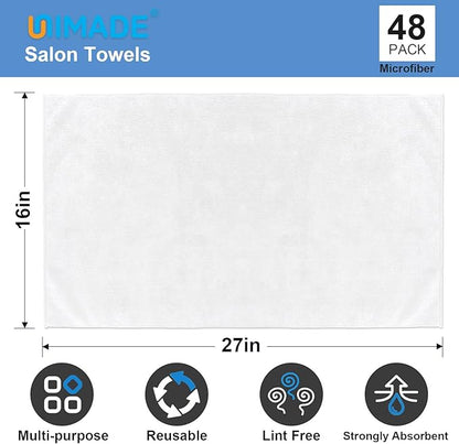 48 Pack Hand Towels Set - Highly Absorbent and Quick Drying Microfiber Gym Towels, Premium Wash Cloths for Bathroom, Salon, Gym, Shower, Hotel, and Spa - 16x27 inch (White)