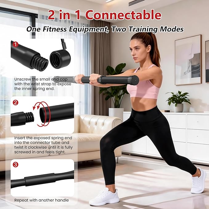 DERACY 2-in-1 Cordless Battle Ropes, Ropeless Battle Ropes for Home Gym, Portable Battle Rope, Home Workout Equipment for Men Women (Black)