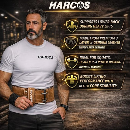Harcos USPA/IPL Competition Approved 8mm Leather Weightlifting Belt for Men and Women - Heavy Duty Gym Belt for Lifting, Squats, Deadlifts, Powerlifting, Back Support IPF for Fitness Workout