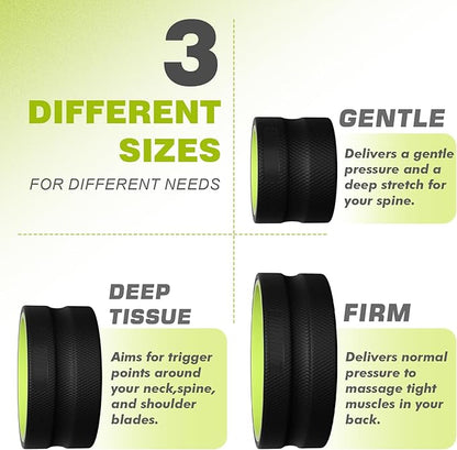 Back Roller Wheel - 3 Pack Yoga Foam Roller for Physical Therapy & Back Stretcher, Deep Tissue Massage for Pain Relief & Stretching | Green.