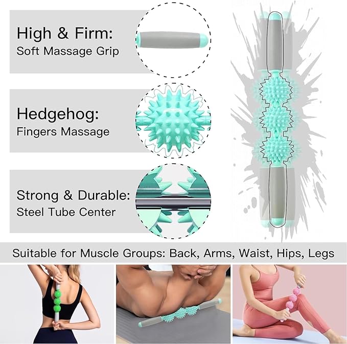 Cellulite Massager, Fascia Blaster for Cellulite, Muscle Roller Stick Lymphatic Drainage Massager for Relif Body Sorness, Trigger Points, Sports Legs, Back Recovery - Green