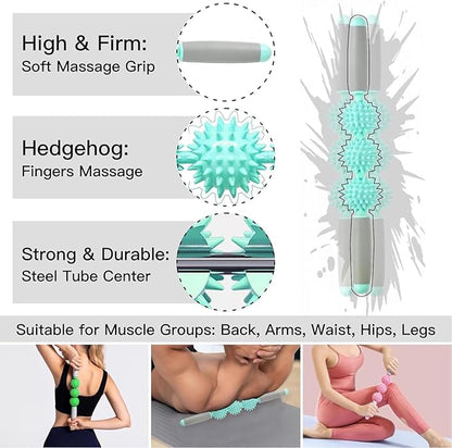 Cellulite Massager, Fascia Blaster for Cellulite, Muscle Roller Stick Lymphatic Drainage Massager for Relif Body Sorness, Trigger Points, Sports Legs, Back Recovery - Green