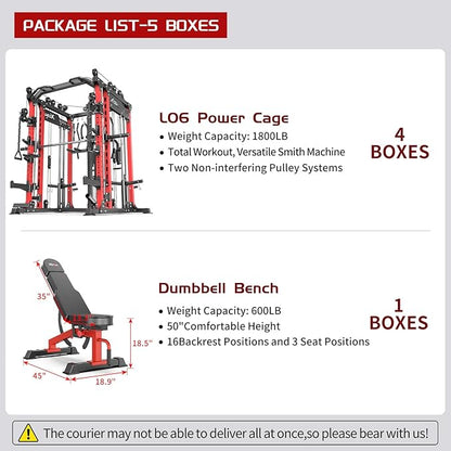 Multi-Purpose Squat Rack,Smith Machine Weight Rack Set with Cable Crossover System, Home Gym Power Racks, Power Racks and Packages