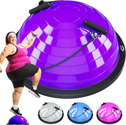 Half Balance Ball Trainer - 23 Inch Half Exercise Ball for Workout, Physical Therapy, Yoga, Home Gym, Core Strength, Stability, Fitness, Balance Training Equipment with Resistance Bands, Foot Pump