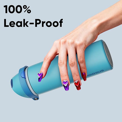 Insulated Water Bottle with Straw - Encool Stainless Steel Water Bottle with Push Button Lid, Leak-Proof & BPA-Free, Keeps Cold for 24 Hours for Sports, Travel, Gym (24 oz, Silk Blue)