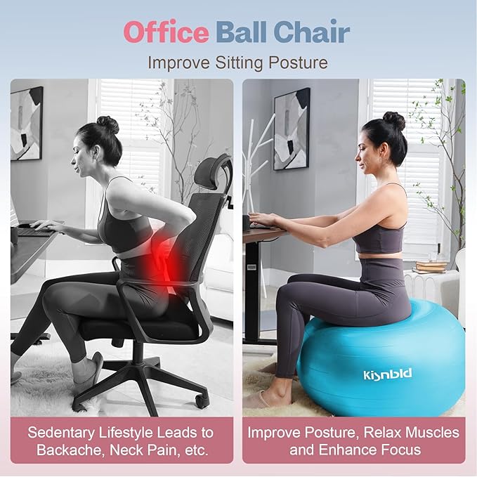 Exercise Ball, Extra Thick Yoga Ball for Workout Pregnancy Stability, 4 Sizes Anti-Burst Balance Ball with Foot Pump - Heavy Duty Fitness Ball Chair for Office, Home & Gym