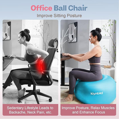Exercise Ball, Extra Thick Yoga Ball for Workout Pregnancy Stability, 4 Sizes Anti-Burst Balance Ball with Foot Pump - Heavy Duty Fitness Ball Chair for Office, Home & Gym