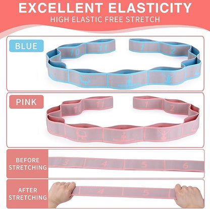 Elastic Yoga Stretching Strap with Loops, CEILIWEN Stretch Straps for Physical Therapy, Pilates Stretch Band, Elastic Exercise Bands, Leg Stretching Strap, Stretch Resistance Bands for Exercise