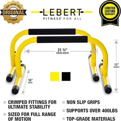 Lebert Fitness Parallette Push Up Bars Dip Station Stand - Perfect for Home and Garage Gym Exercise Equipment - Gymnastics, Calisthenics, Strength Training Parallel Bars for Men and Women