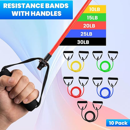 10 Pcs Resistance Bands with Handles Exercise Stretch Bands for Exercise Woman Man Training Physical Therapy Workouts Fitness