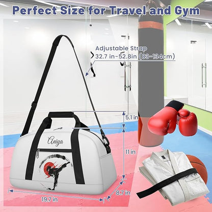 Custom Name Taekwondo Karate Duffle Bag for kids Girls - Personalized Martial Arts Gear Bag, Water-Resistant Sparring Equipment Bag, Taekwondo White
