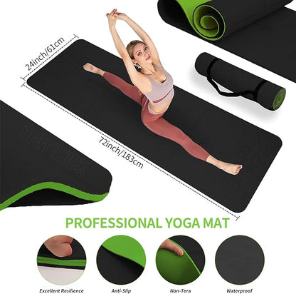 Yoga Mat Thick, 6 Fabric Resistance Bands, 2 Pack Yoga Blocks, Home Workout Equipment Essentials Starter Kit for Beginners Full Body Toning