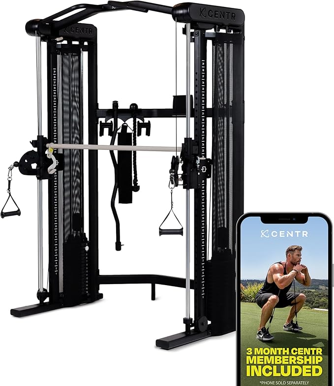 Centr Home Gym Functional Trainer - Multifunctional Cable Machine Home Gym System - Workout Weight Machine for Strength Training - Full Body Compact Exercise & Fitness Equipment Set