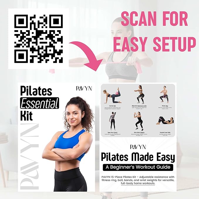 Pilates Kit 16- Pieces with Adjustable Resistance – Fitness Ring, Exercise Ball, Bands, Wrist Weights & Essential Pilates Equipment for Home Workouts - Versatile Fitness Accessories