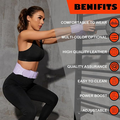 Weight Lifting Belt 4 inch Leather Belt Foam Padded Back Support Gym Belt for Bodybuilding Squat Deadlift Weightlifting Belt Women Free Wrist Wrap