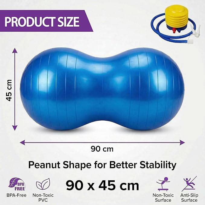 Peanut Ball for Kids Therapy,Anti-burst Exercise Ball With Pump 90x45cm Yoga Ball Gym Quality Fitness Ball for Pregnancy Birth Exercise Physical Therapy, for Child Training, Women, Men