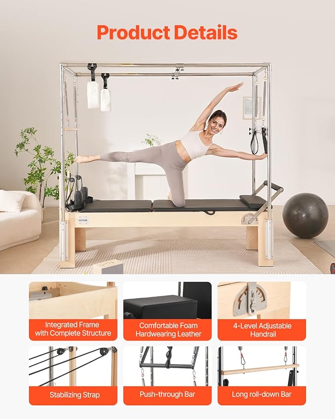 VEVOR Pilates Reformer Accessories for Home Gym, Include Reformer Box/Chair/Spine Corrector/Wall Mounted Machine/Jump Board/Foldable & Dual Resistance Springs