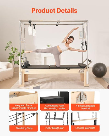 VEVOR Pilates Reformer Accessories for Home Gym, Include Reformer Box/Chair/Spine Corrector/Wall Mounted Machine/Jump Board/Foldable & Dual Resistance Springs