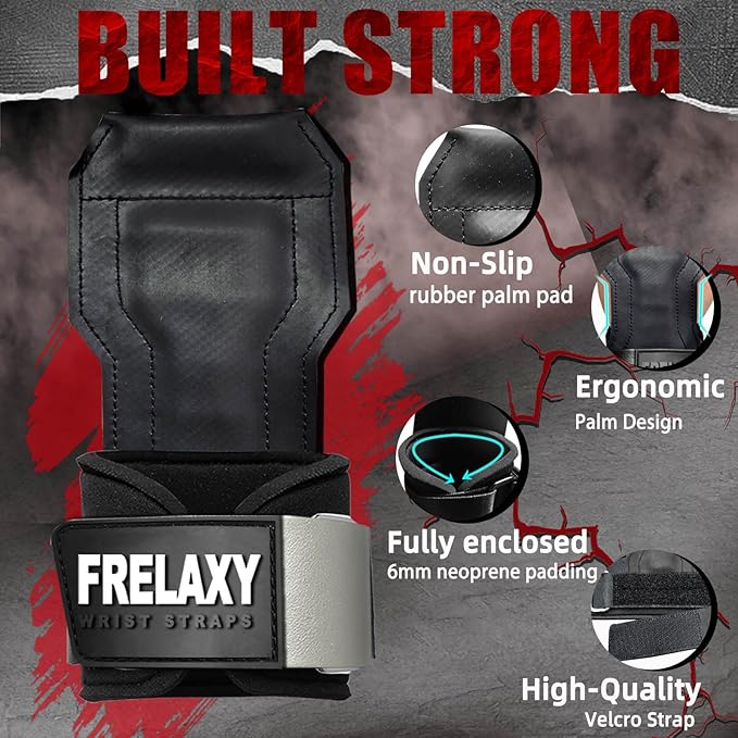 Frelaxy Lifting Wrist Straps, Rubber Weight Lifting Grips with Non-Slip Palm & Wrist Wraps Support for Deadlifts, Pull Ups, Rows, Heavy Powerlifting, Lat Pulldowns