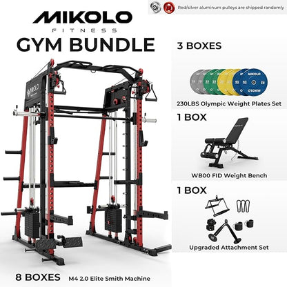 Mikolo M4 2.0 Smith Machine, All-in-One Home Gym Power Cage with LAT Pulldown & Cable Crossover, Squat Rack for Full Body Workouts