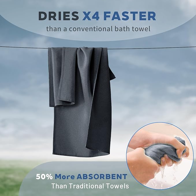 Tian qing Microfiber Towel Set, 2 Piece, Fast Drying, Soft Touch, Lightweight, Multiple Sizes for Beach, Camping,Gym, Hiking,Pool,YogaTravel (Dark Gray, Medium)