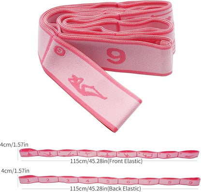 Elastic Yoga Stretching Strap with 9 Loops Pattern Guide, Stretch Straps for Pilates, Dance, Gymnastics Physical Therapy, Multi-Loop Adjustable Exercise Bands