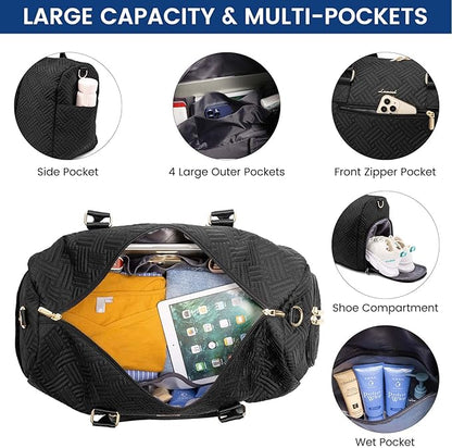 LOVEVOOK Travel Duffle Bag, Weekender Bag for Women with Toiletry Bag, Carry on Overnight Bag with Shoe Compartment, Gym Duffel Bag with Wet Pocket, Mommy Hospital Bags for Labor and Delivery