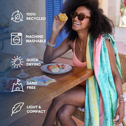 Dock & Bay Beach Towel - Quick Dry, Sand Free - Compact, Lightweight - 100% Recycled - Includes Bag - Watermelon Sugar - Large (160x90cm, 63x35)