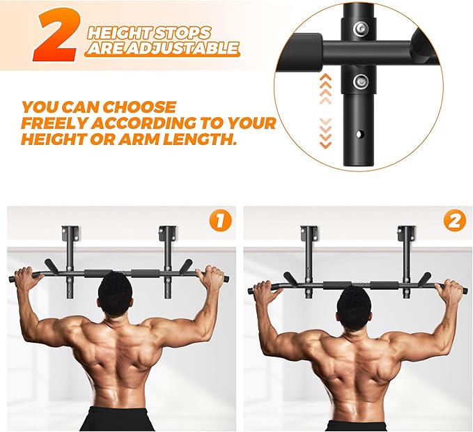 Joist Mounted Pull Up Bar, 3 in 1 Chin Up Bar Ceiling Mount Adjustable Height, 42" Wide Bar for Home Gym Cross Training Strength Building, Up to 350LBS