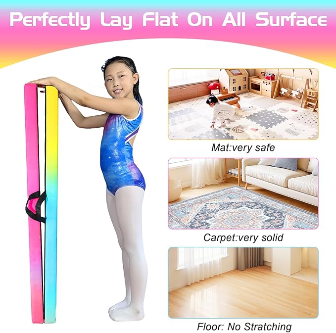 8FT Folding Balance Beam -Gymnastics Floor Beam -Gymnastics Equipment for Kids,Wood core- Anti-Slip Bottom and Carrying Bag for Home