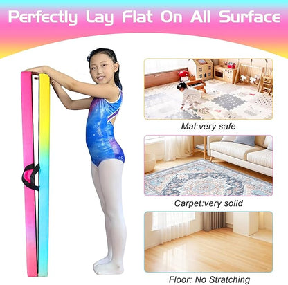 8FT Folding Balance Beam -Gymnastics Floor Beam -Gymnastics Equipment for Kids,Wood core- Anti-Slip Bottom and Carrying Bag for Home